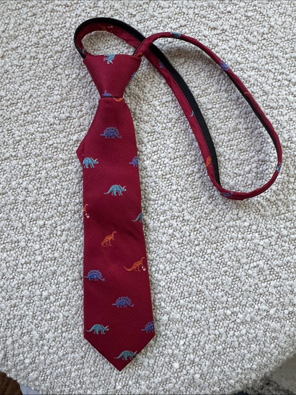 Nordstrom Burgundy Kids Tie with Blue and Orange Dino Motif NWT